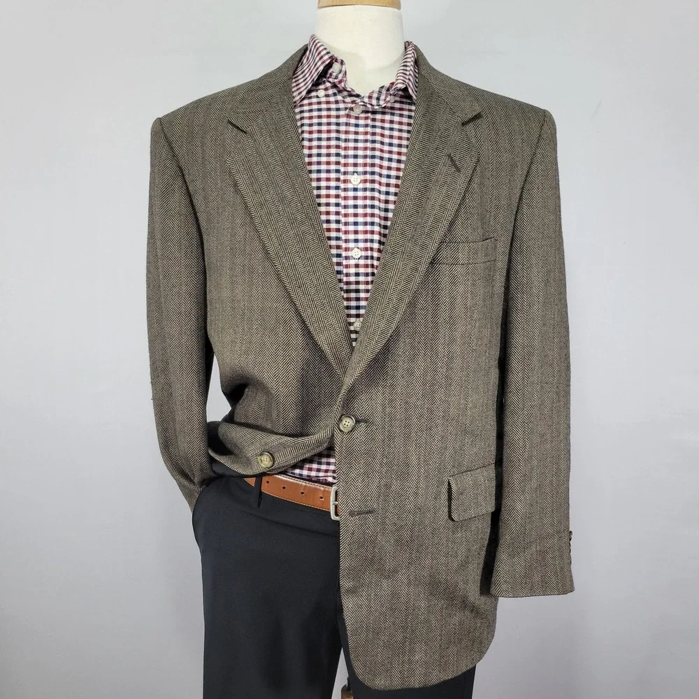 Sterling & Hunt Men's Tweed Sport Coat Blazer‎ Brown Herringbone Size About 44R